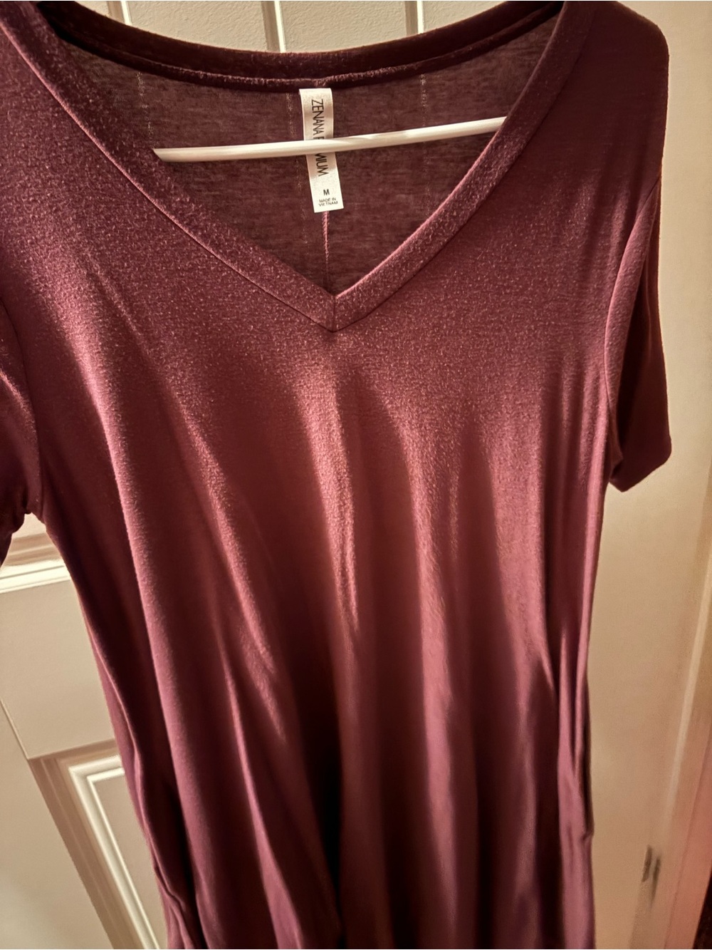 Zenana Outfitters Plum V-Neck Short Sleeve Dress